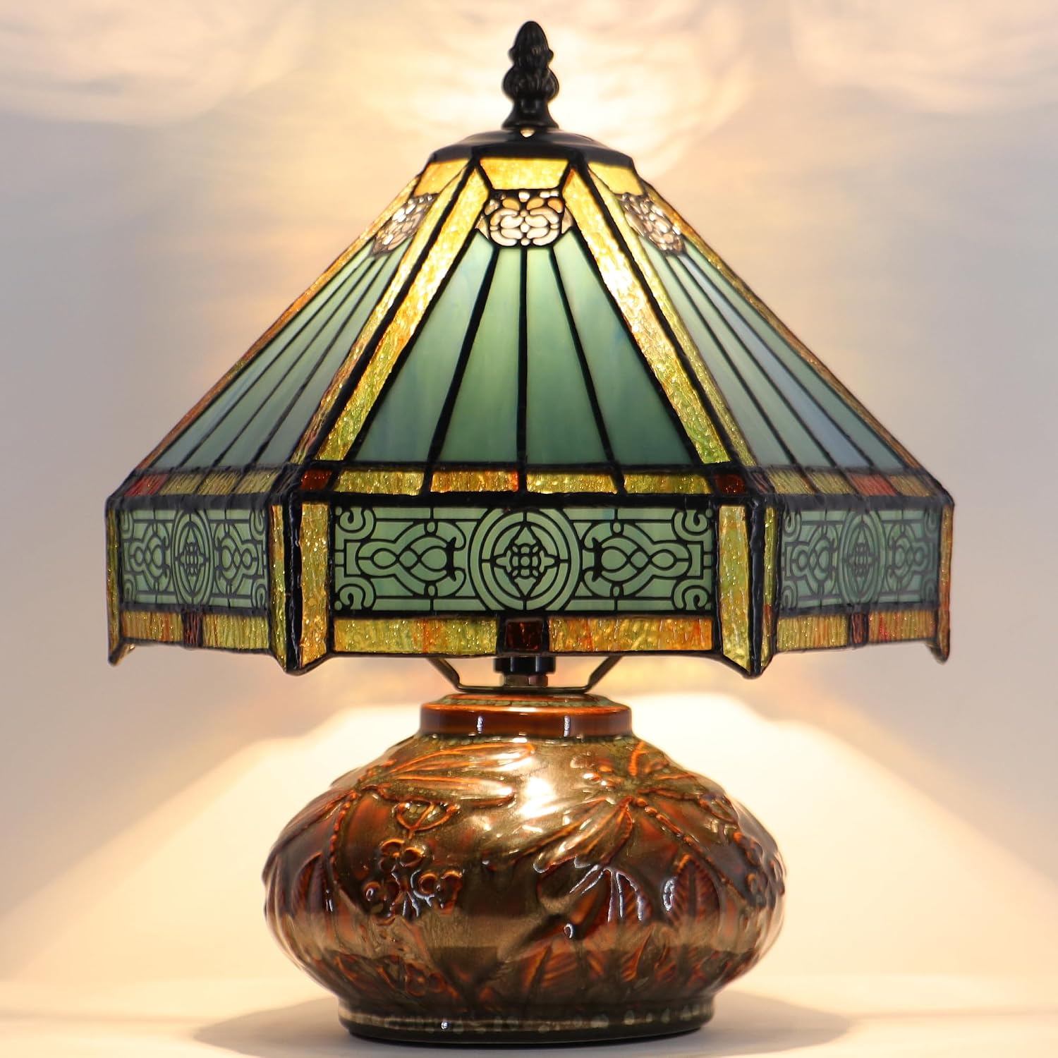 Small Tiffany Table Lamp Mini Mushroom Stained Glass Lamp Memory Sympathy lamp 10X11 Inch (Hexagon Mission Style)