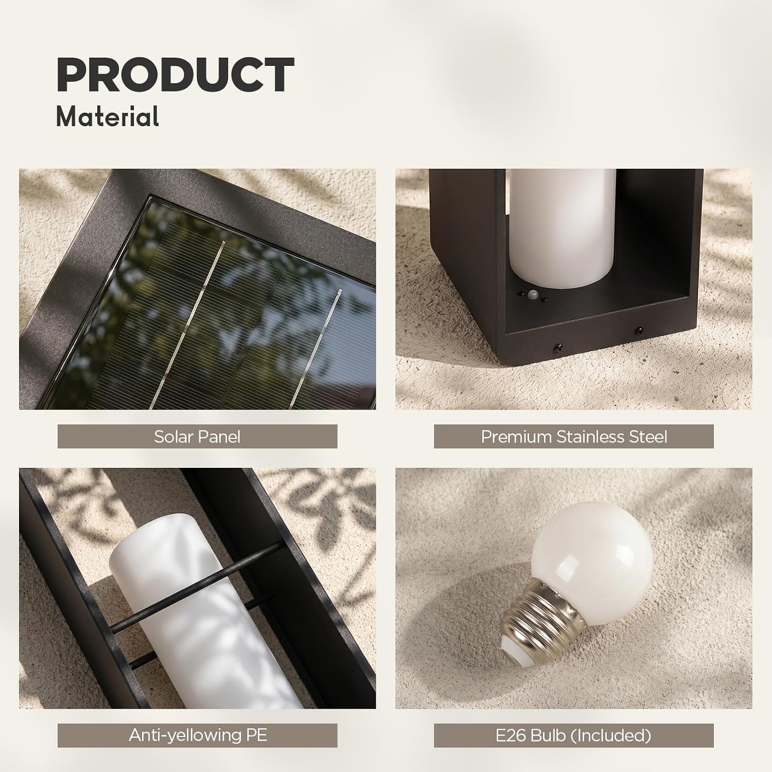 Outdoor Lights for Patio, IP65 Solar Lanterns Outdoor Waterproof, 3000K LED Path Lights, Outside Floor Lamp Solar Powered, Dusk to Dawn Landscape Lighting for Deck Garden Yard Backyard Porch
