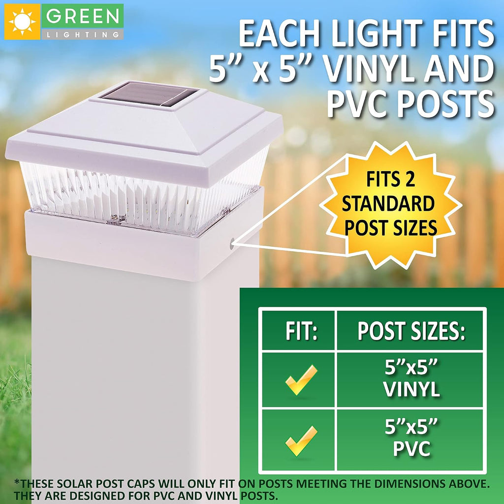 GreenLighting 12 Pack Classic #1 Solar Power Outdoor Garden Pathway Deck Dock Patio Fence Post Light for 5x5 PVC Posts (White)