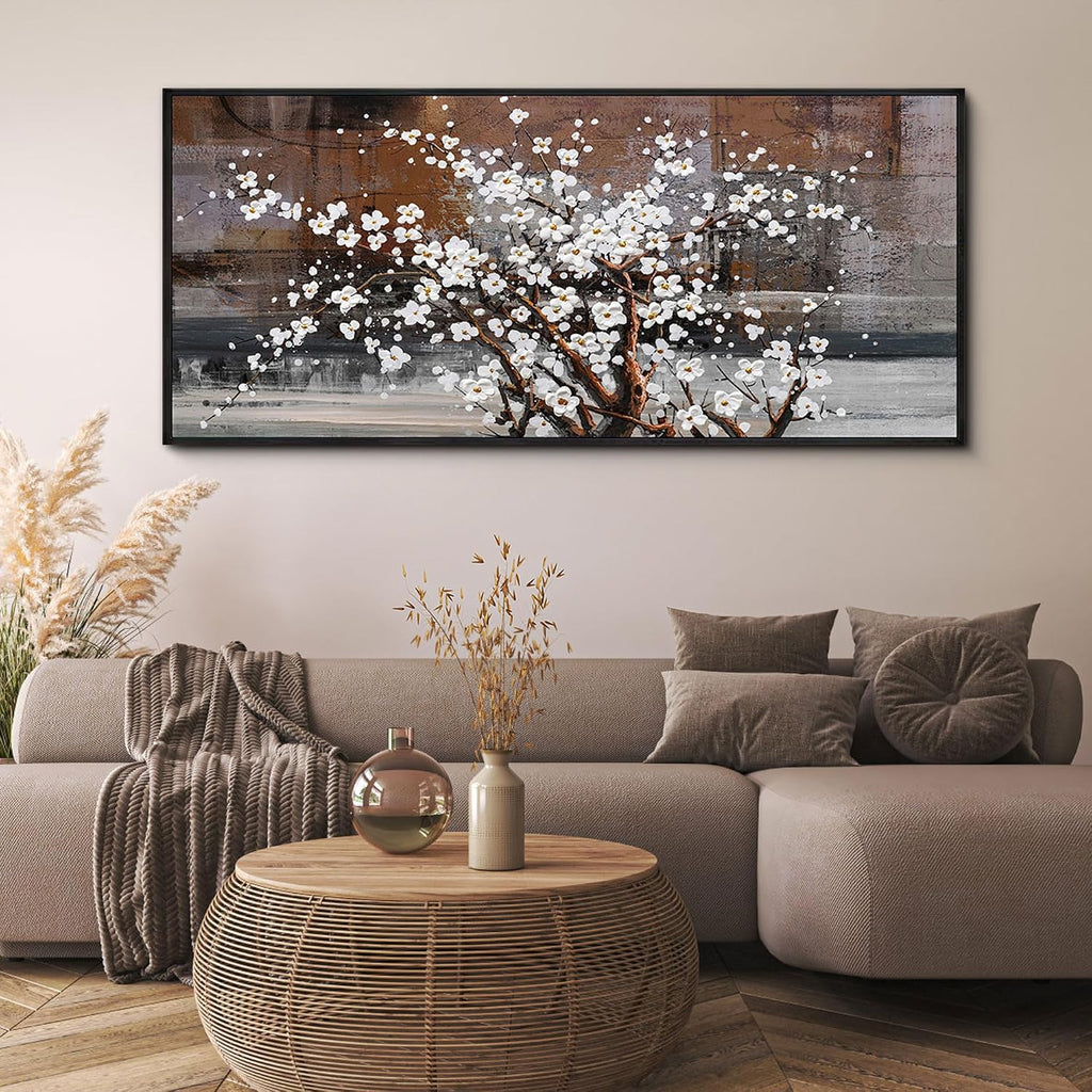 KLAKLA Wall Art for Living Room - Black Framed Wall Decor Large Size Natural Botanical Plum Wooden Framed Abstract Brown Picture Artwork for Bedroom Office