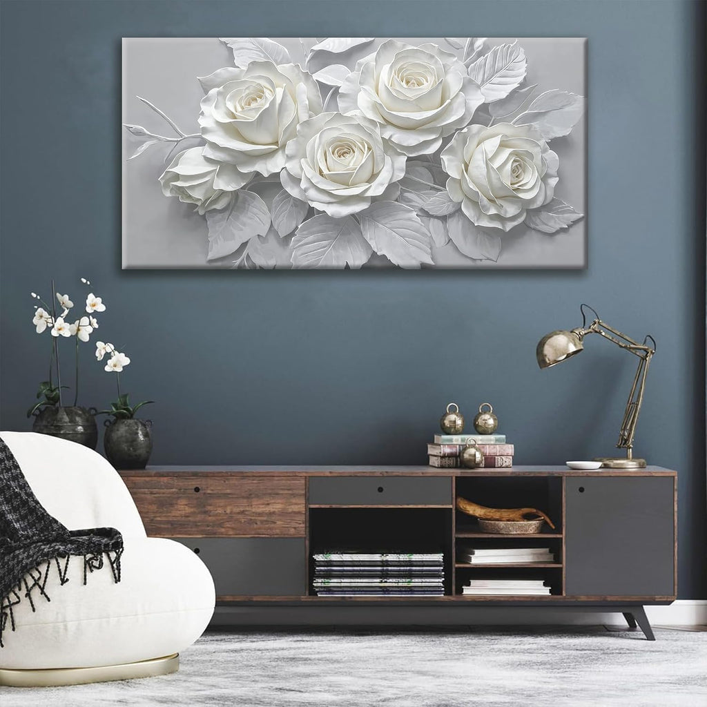 Suconvng Large Wall Art For Living Room Floral Canvas Art Wall Decorations White Flower Aesthetic Wall Decor Painting Picture For Bedroom Kitchen Office Home Wall Decor Artwork 29 X 58 Inch