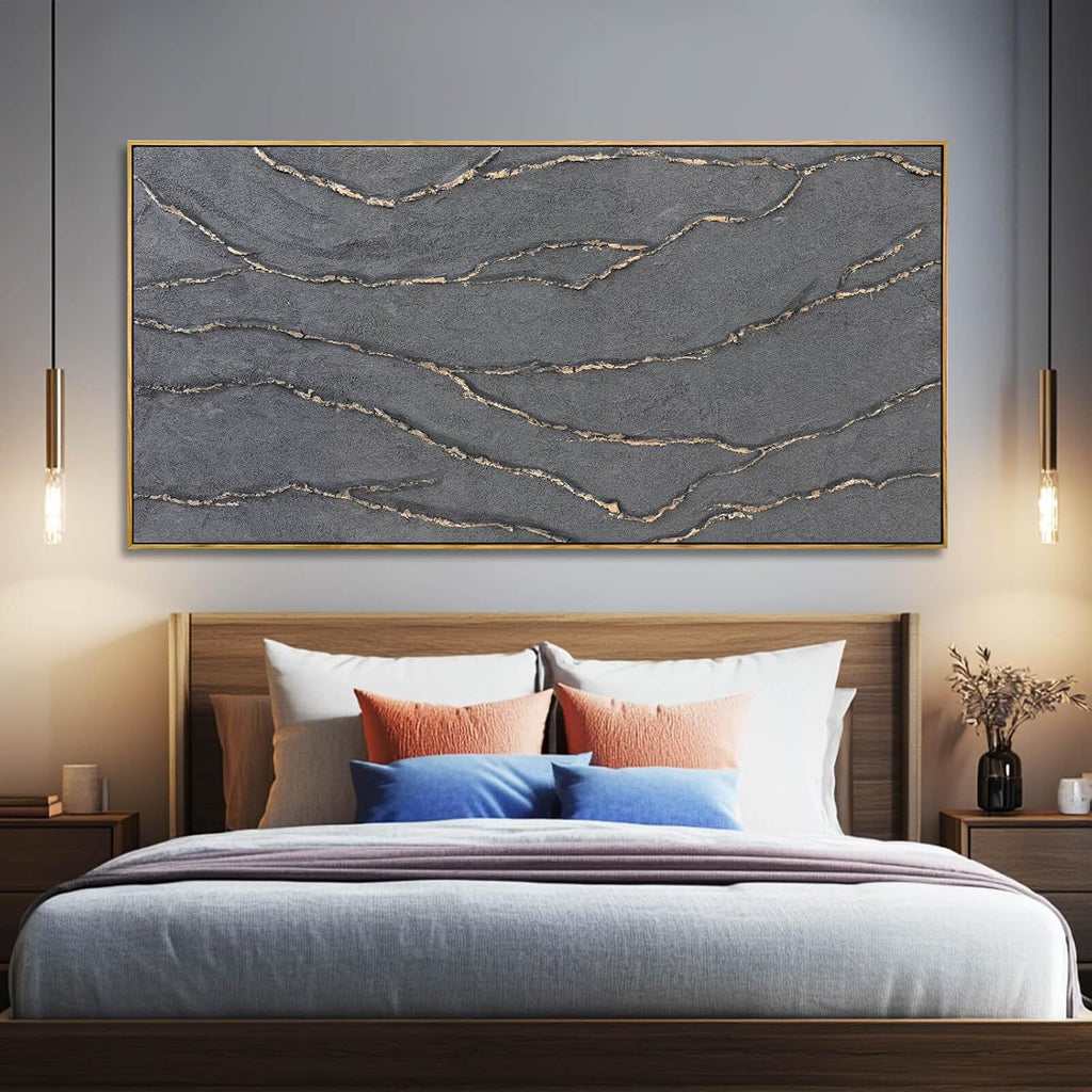 Gold and Grey Wall Art Framed Pictures Wall Decor Neutral Artwork Hand Painted 29'x58' Abstract Wall Art for Living Room Dining Room Kitchen