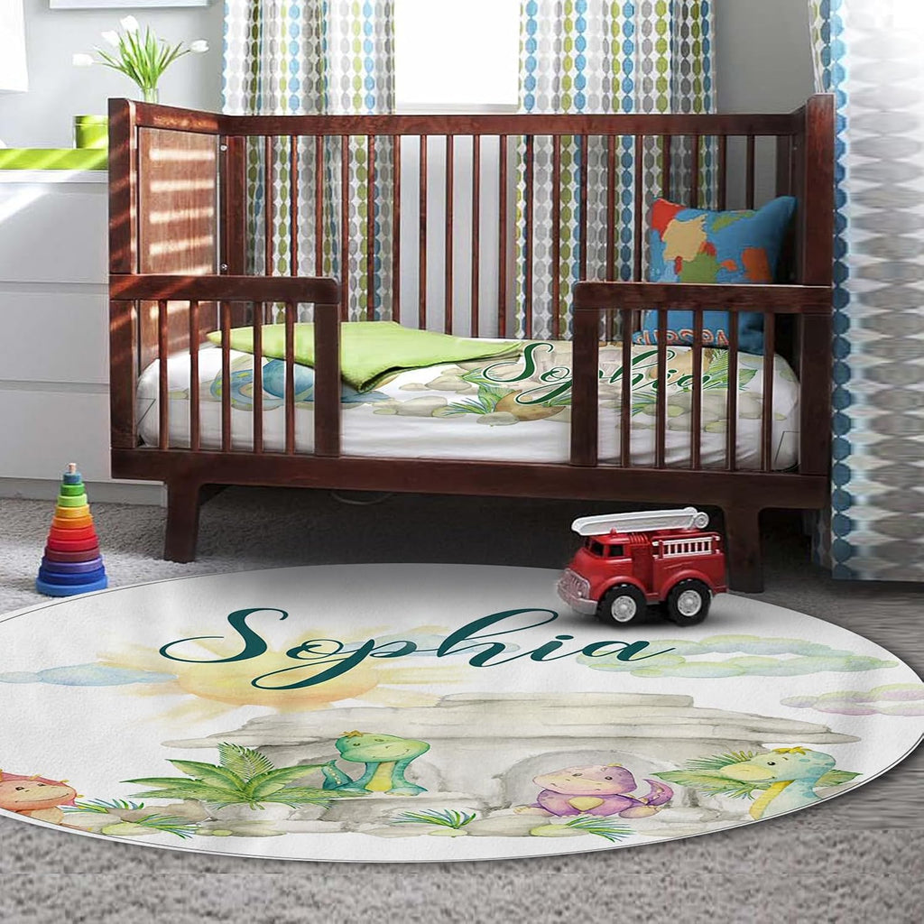 TOOTANN Custom Baby Crib Bedding Set, 5 Pcs Personalized Name Baby Crib Sheets for Kid Toddler Infant, Cartoon Dinosaurs Nursery Bedding Set