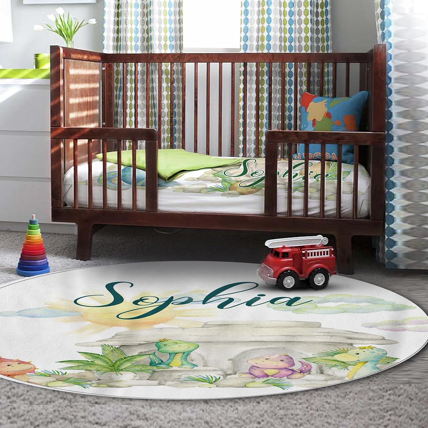 TOOTANN Custom Baby Crib Bedding Set, 5 Pcs Personalized Name Baby Crib Sheets for Kid Toddler Infant, Cartoon Dinosaurs Nursery Bedding Set