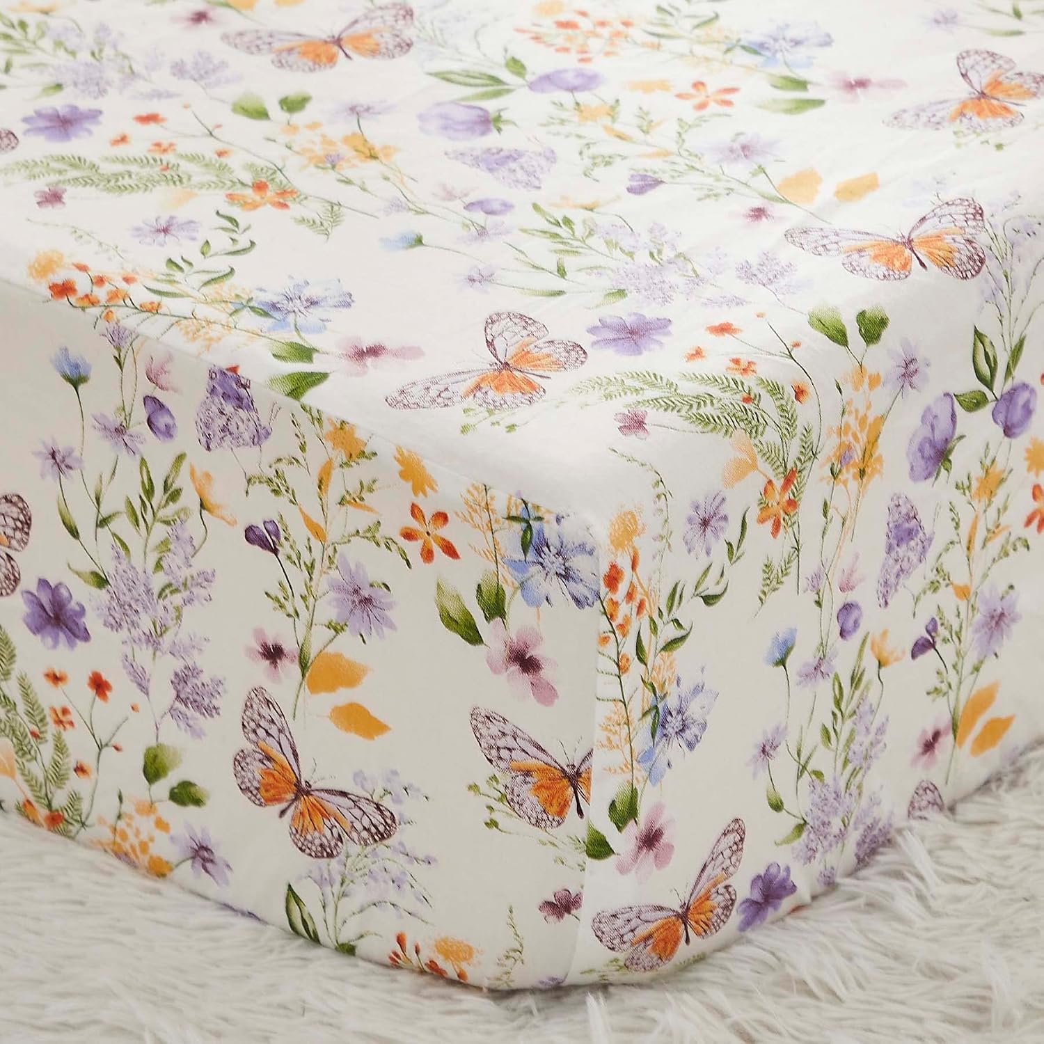 Brandream Wildflower Butterfly Crib Bedding Sets for Girls Nursery Set 3-Piece Farmhouse Quilt Comforter Set, Baby or Toddler Fitted Sheet, Double Crib Skirt, Cotton