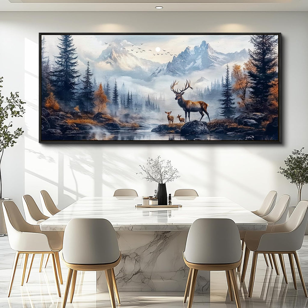 KELIYUAN Large Canvas Lushan Mountain Scenery Wall Art For Living Room Black Framed Wall Decorations For Bedroom Office Murals Printed Artworks Restaurant Wall Artwork Home Decor Aesthetics 32'X72'