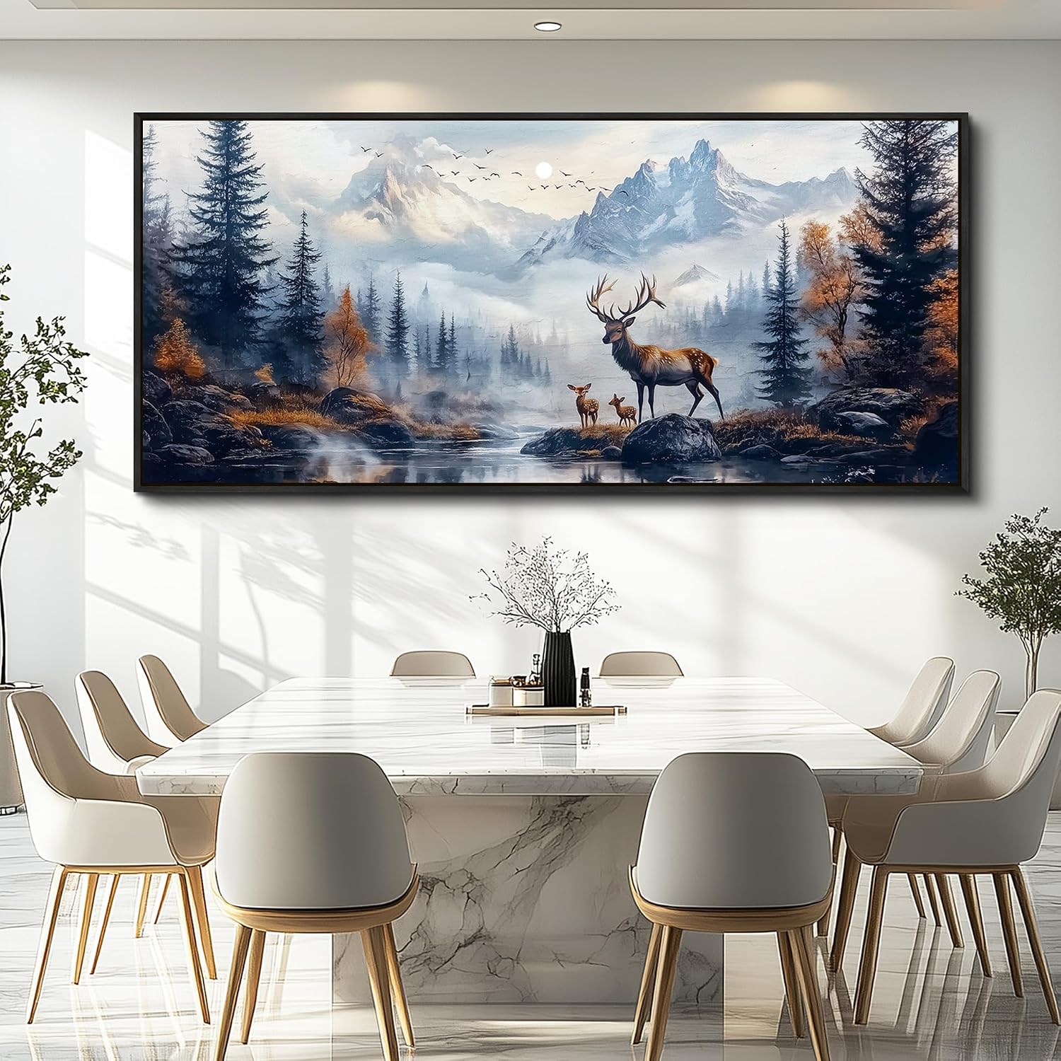 KELIYUAN Large Canvas Lushan Mountain Scenery Wall Art For Living Room Black Framed Wall Decorations For Bedroom Office Murals Printed Artworks Restaurant Wall Artwork Home Decor Aesthetics 32'X72'