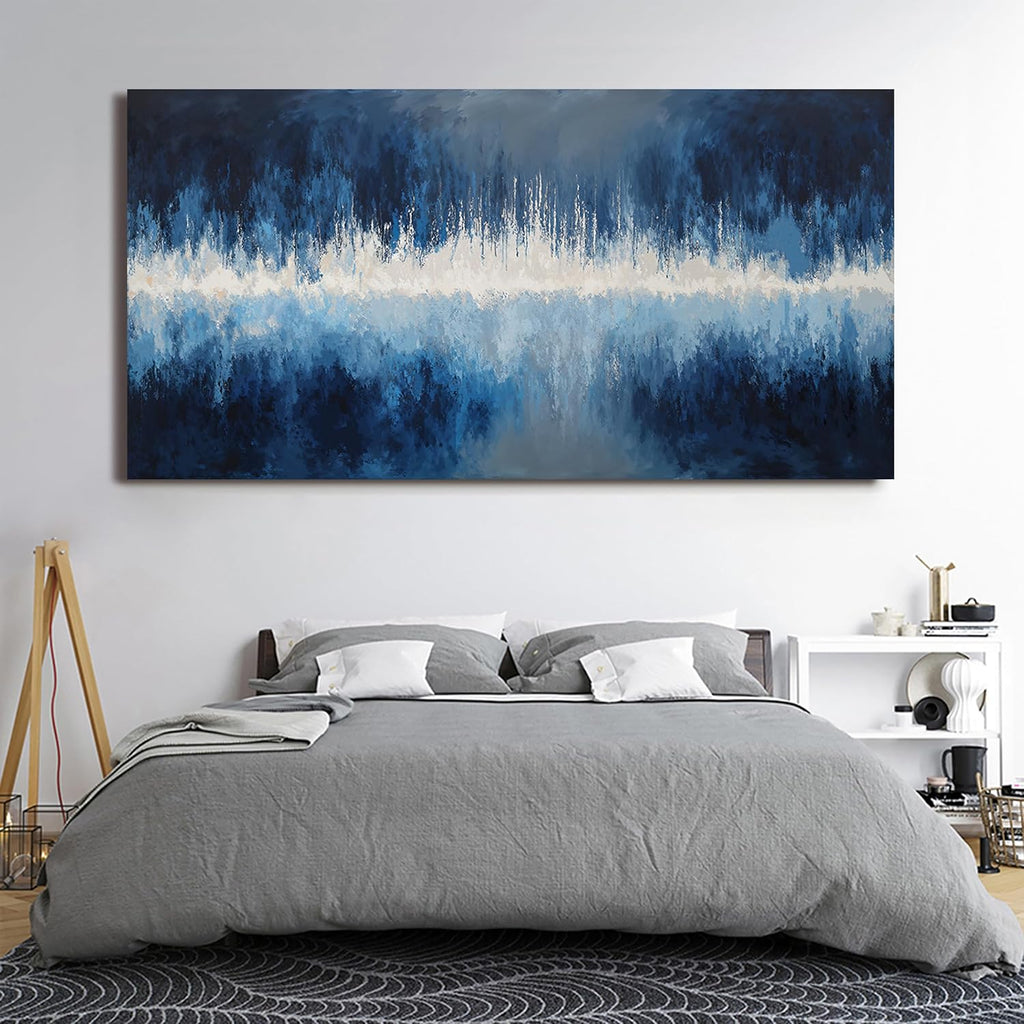 YISXINOAG Canvas Wall Decor Modern Large Abstract Wall Art for Living Room Modern Home Decorations Deep Blue Design Abstract Canvas Art Wall Decor Prints on Bedroom Ready to Hang Size 29'X58'