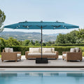 PHI VILLA 15ft 2-Tier Large Patio Umbrella with Solar Lights, Double-Sided Outdoor Market Rectangle Umbrellas with 36 LED Lights, Umbrella Base (Stand) Included, Blue&Cerulean