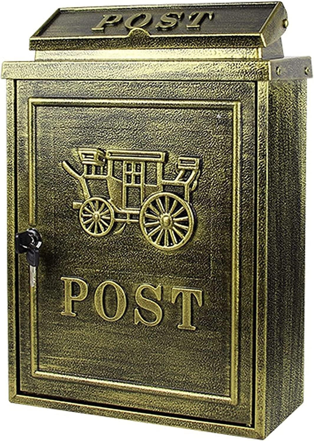 REMYS Suggestion Box Letter Box Complaint Box Vintage Wall Mount Locking European Pastoral Mailbox， Galvanized Steel Cover and Rust-Proof Metal Post Letterbox ，Outdoor Porch Drop Box