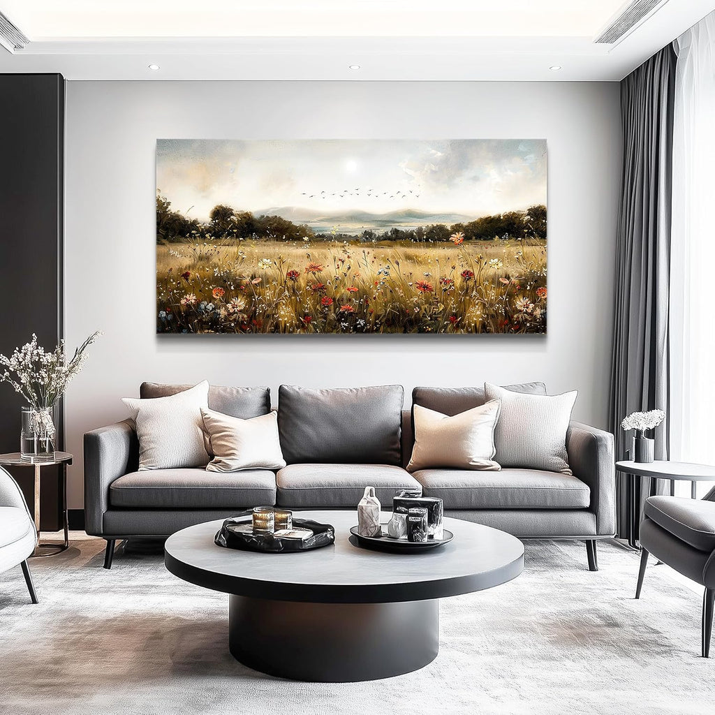 KELIYUAN Large Wall Canvas Picture Aesthetics Vintage Lawn Painting With Printed Wall Art For Restaurant Classical Landscape Wall Decor For Office Living Room Bedroom Home Decoration 30 X 60 Inches