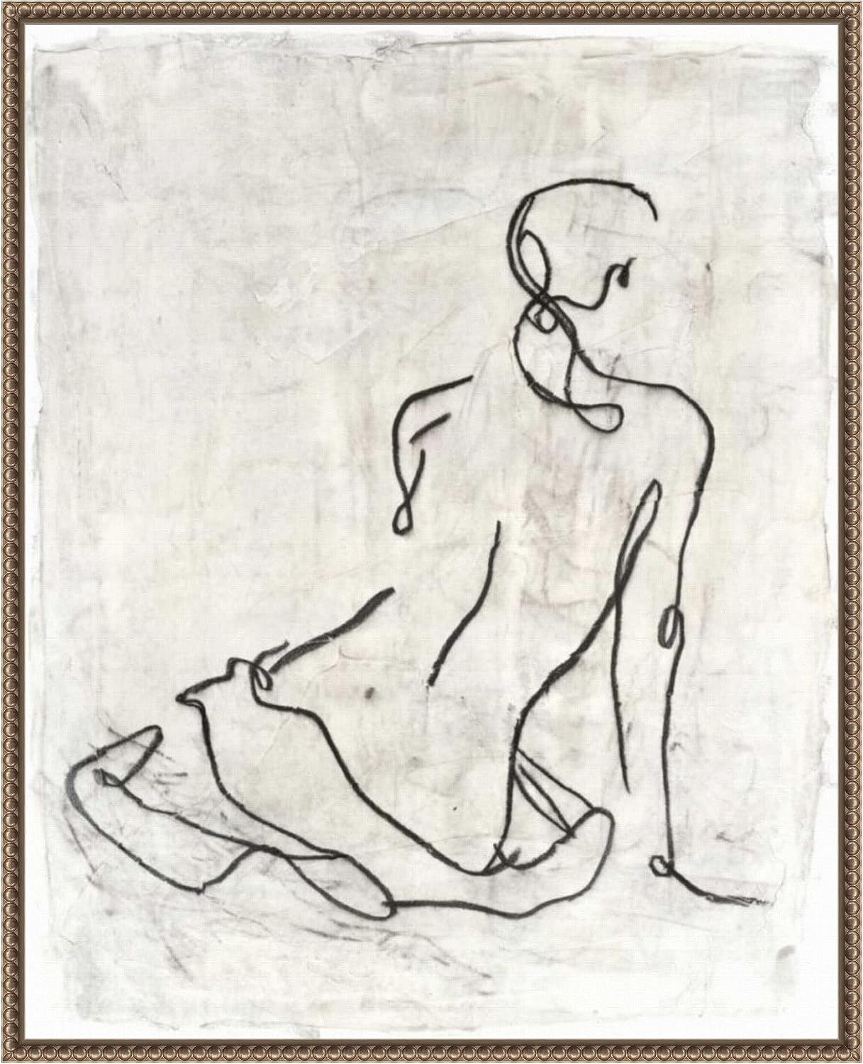 Amanti Art Framed Canvas Wall Art 28x23 Embellished Gestural Contour I (Nude) by Ethan Harper, Framed Wall Art Canvas, People Artwork, Traditional Decor, Medium Poster Painting for Living Room,