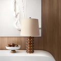Abani Table Lamp Thalia Stacked Ring 21.5' – Mid-Century Modern Brown Wood Base with Wheat Linen Shade – E26 Bulb Included – Stylish Desk Lamp for Bedroom, Living Room, Dorm or Nightstand