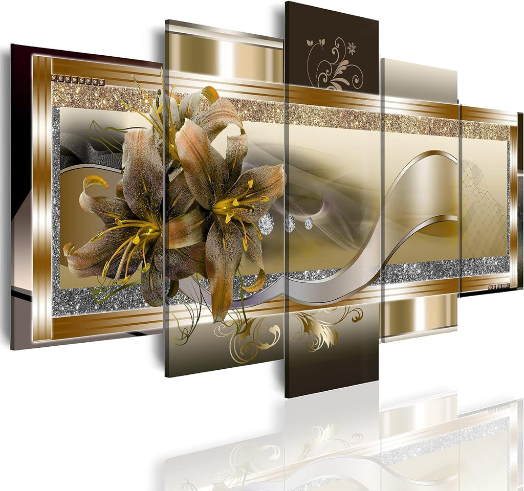 LUDUHU Orchid Flowers Canvas Print - Abstract Floral Wall Art - Yellow Poster for Bedroom (80x40inch Oversize)