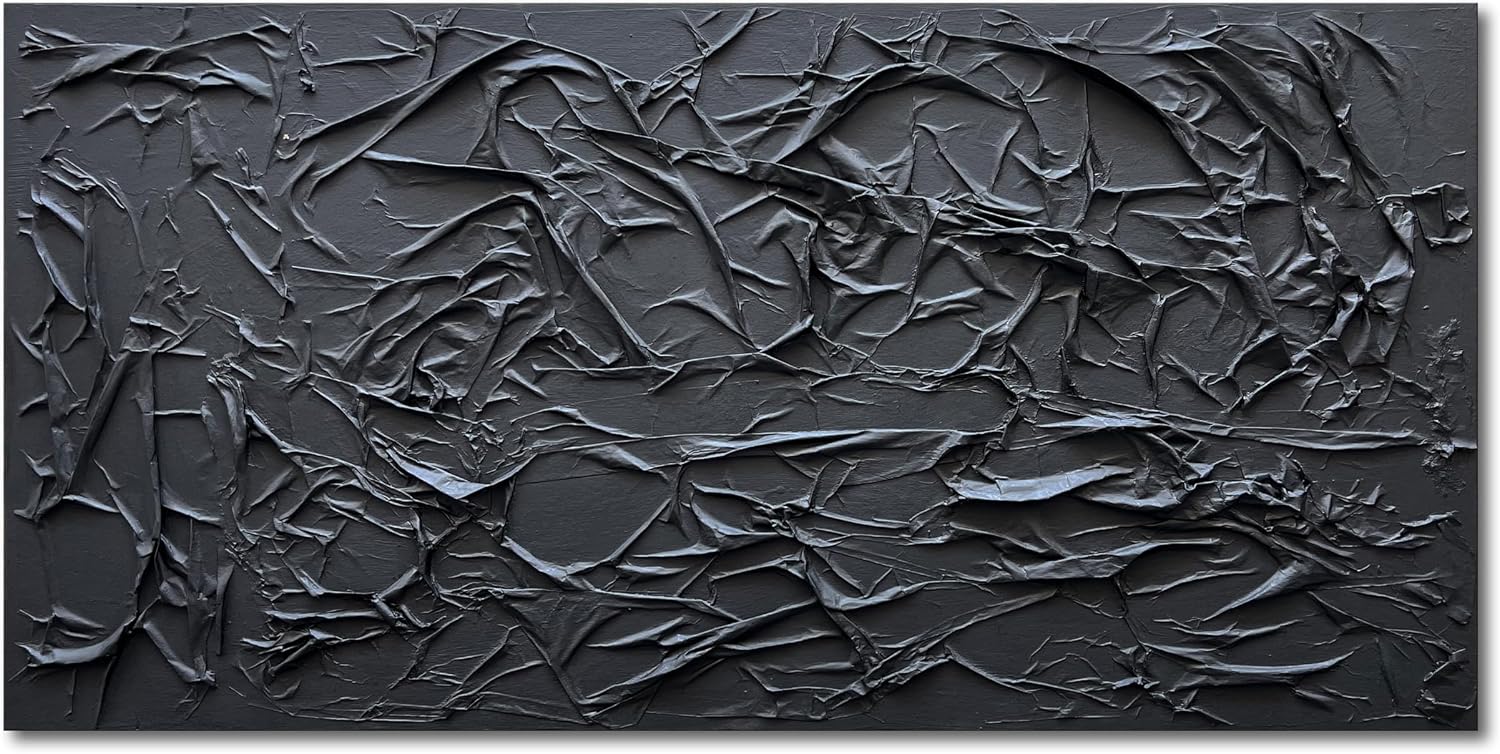 NANKAI Art Hand-Painted Thick Texture Black Minimalist Oil Painting 24x48 Inch Office Corridor Living Room Wall Decorative Art Painting