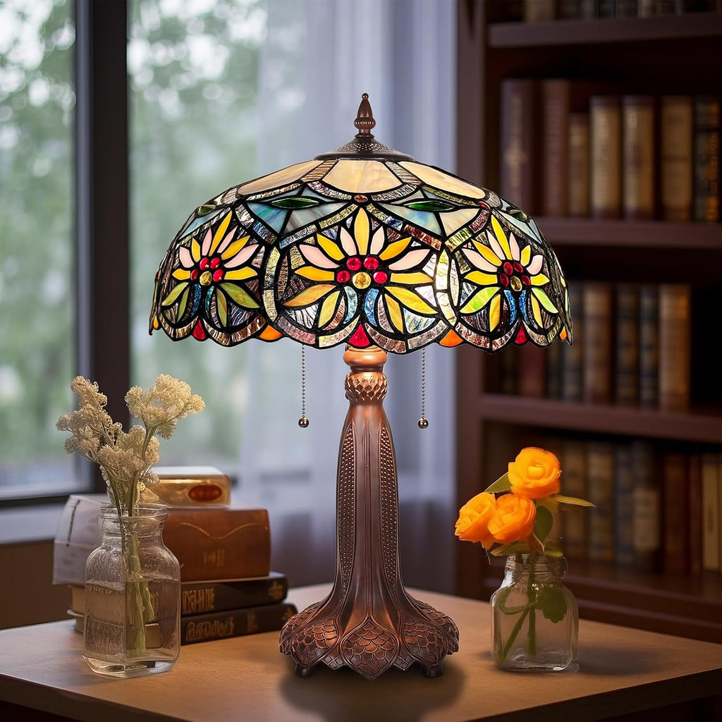 Capulina Tiffany Lamp Stained Glass Table Lamp 2-Light 16X16X24 Inches Gorgeous Grape Sunflower Tiffany Style Desk Lamp for Bedrooms Living Room Study Home Office