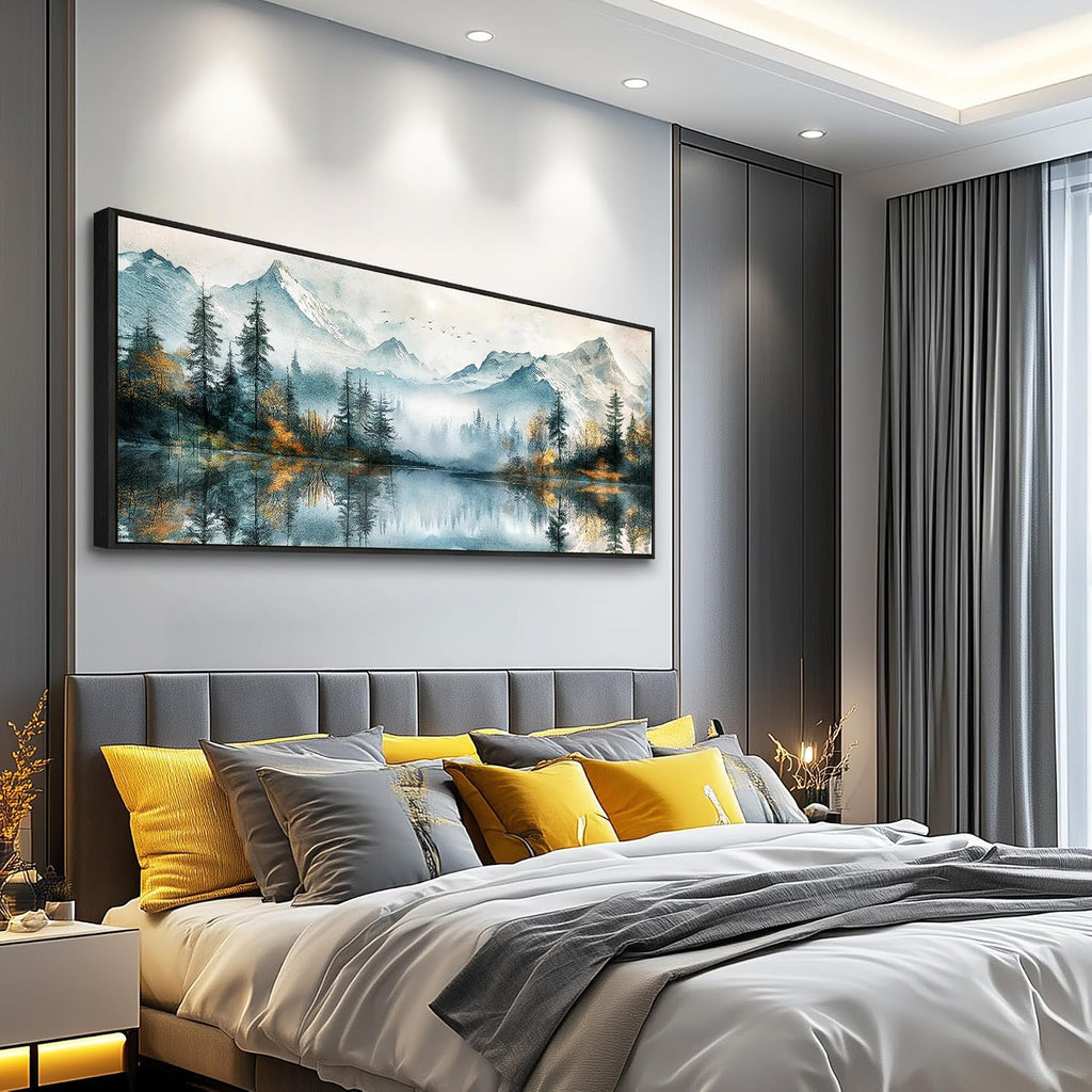 MHARTK66 Large Wall Art For Living Room Forest Trees Wall Decor Beach Pictures Mountain Landscape Canvas Prints Painting Modern Black Framed Home Decor Walls Artwork For Bedroom Office 72l X 32w