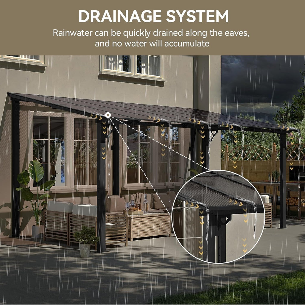 Aoxun 16'x10' Gazebo, Wall Mounted Gazebos Pergola on Clearance, Outdoor Patio, Large Wall-Mounted Heavy Duty Awnings for Patio, Decks, Backyard (Black)