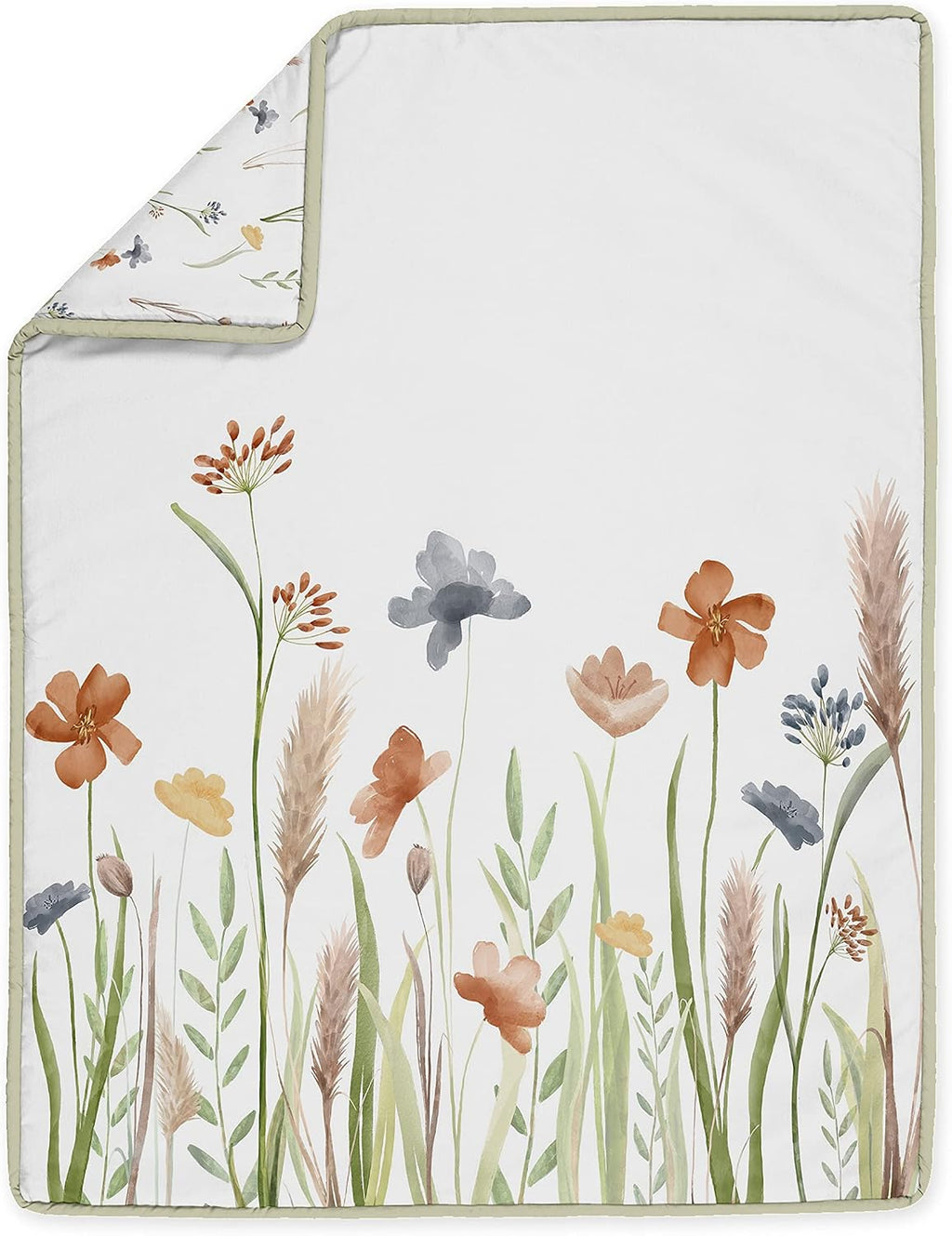 Sweet Jojo Designs Boho Floral Garden Flower Girl Baby Crib Bedding Set Infant Nursery Room BreathableBaby Breathable Mesh Crib Liner Blanket Fitted Sheet Skirt 6p Green Watercolor Bohemian Farmhouse