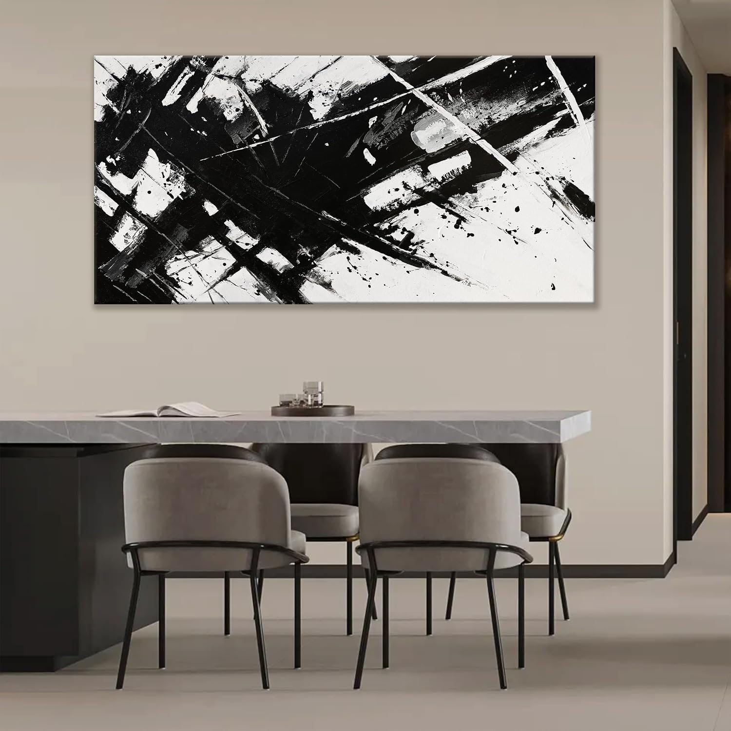 TAIJXAGSG Large Abstract Wall Art For Living Room Abstract art Grunge Room Canvas Art Wall Decor 29' X 58' Painting Black And White Wall Art For Bedroom Office Home Wall Decor