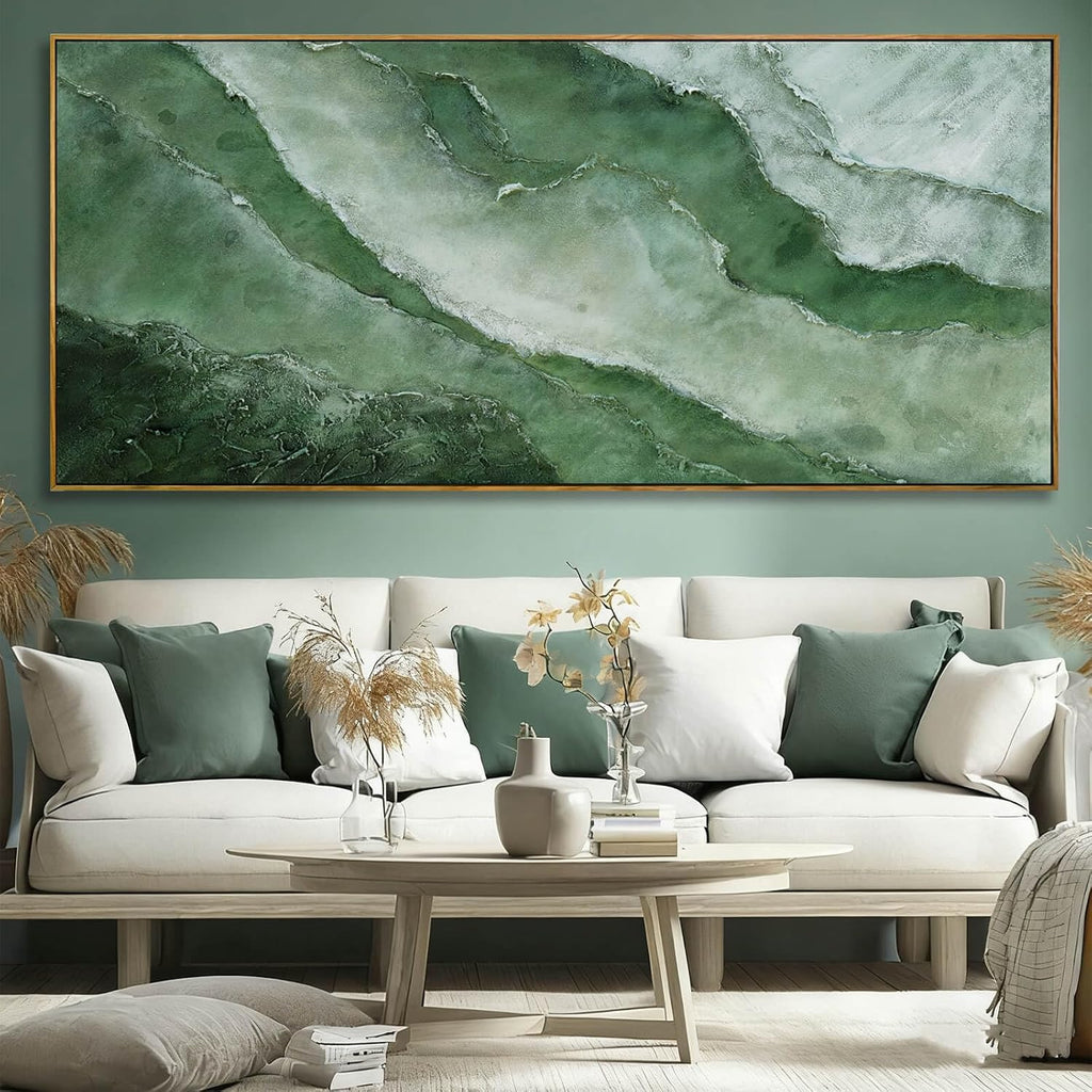 Large Canvas Wall Art 32x70 Inch, Green Landscape Style Framed Canvas Wall Art, Modern Horizontal Printed Wall Art with Wooden Frame for Living Room Decor