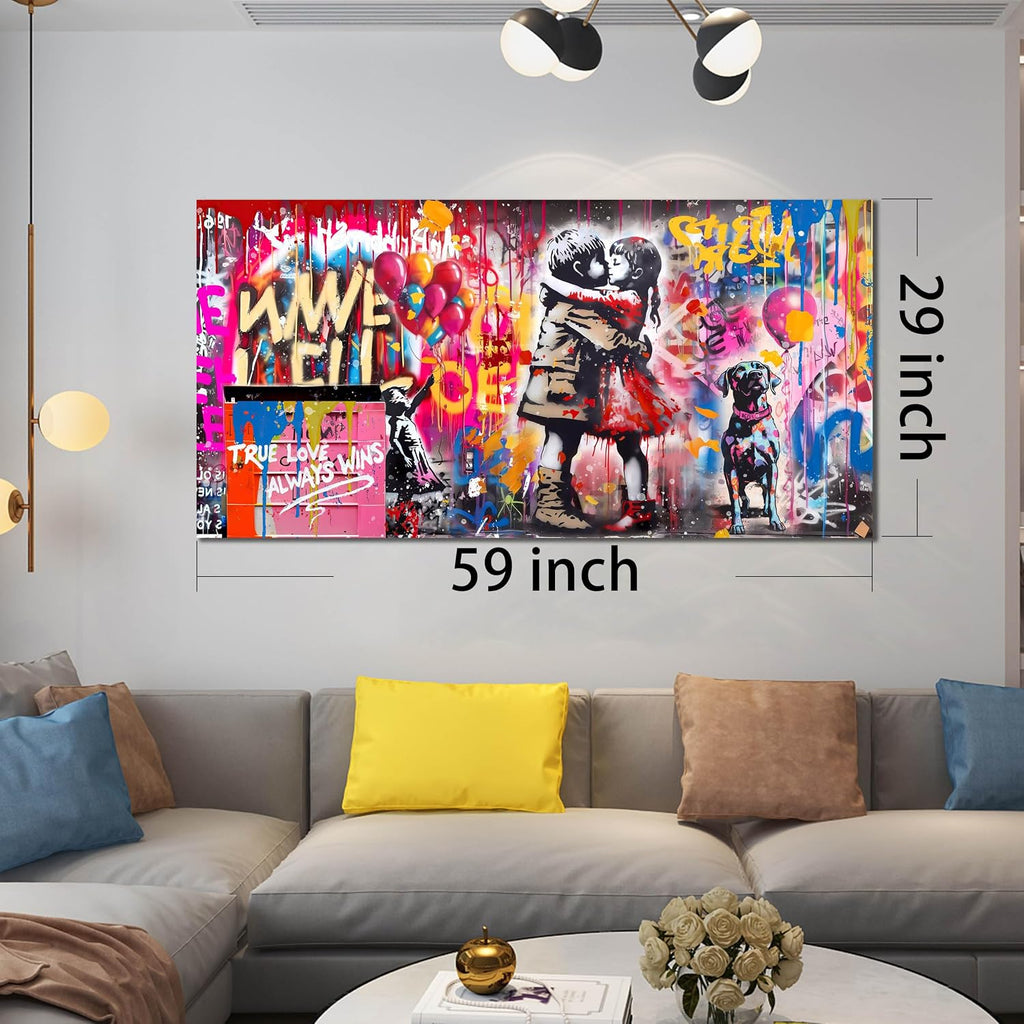 CIRABKY Colorful Canvas Wall-Art - Graffiti Art Wall Decor for Living Room - Boy and Girl Print Big Painting Size 29' x 59'