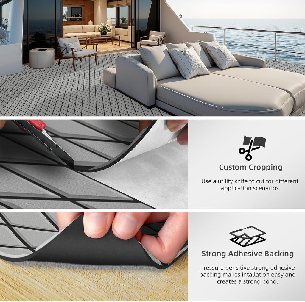 Boat Flooring EVA Foam Boat Decking Sea Deck Boat Flooring Self-Adhesive Faux Teak Marine Boat Decking Non-Slip Mat for Boat Deck Yacht Motorboat Fishing Boat Surfboard Kayak 94x44/28/16