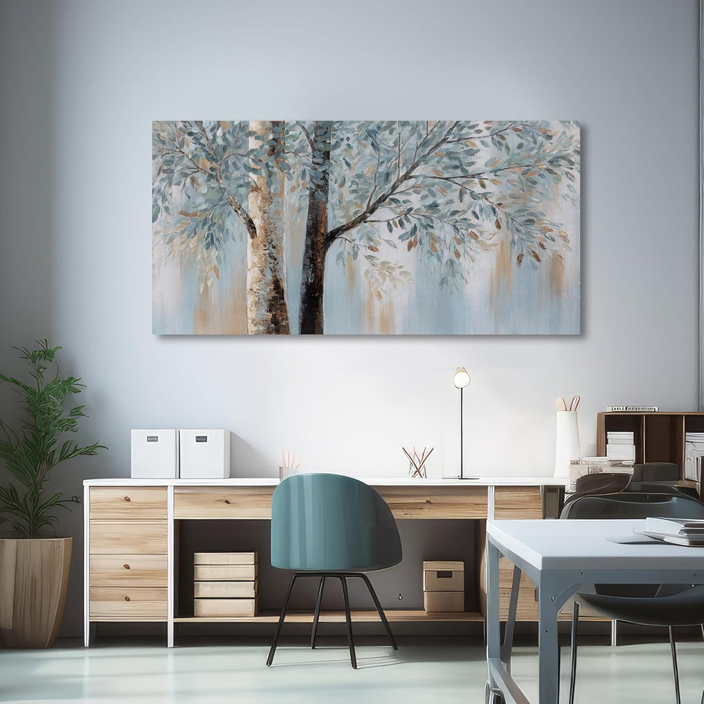 Tree Wall Art Bule Tree Painting Abstract Canvas Art Nature Artwork Framed for Living Room Bedroom Dinning Room Home Office Wall Decor 29'x58'