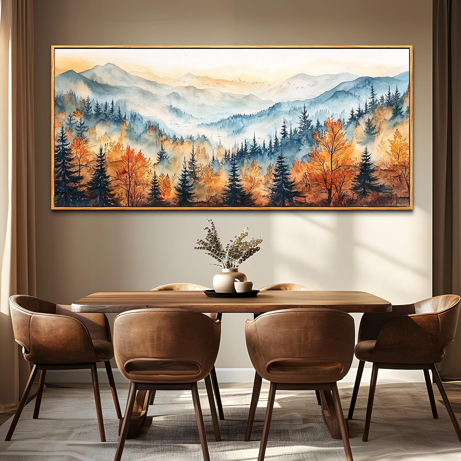KELIYUAN Large Canvas Abstract Mountain Forest ainting Wall Decor For Living Room Wall Art For Bedroom Office Farmhouse Murals Restaurant Printed Artworks Modern Home Decor Wood Framed 32x72 In