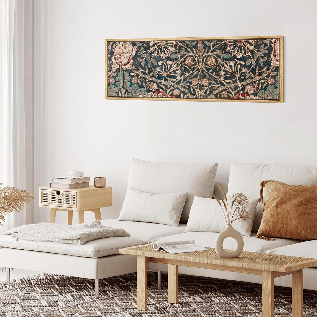 MUDECOR Large Framed Canvas Print Wall Art Botanical Elegance Victorian Style Floral Antique Retro Fine Art Illustrations Decorative Colorful for Bedroom - 60'x20'