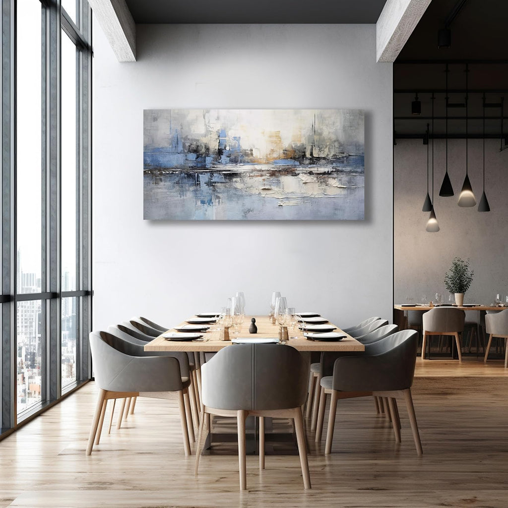 VHMING Abstract Wall Art Wall Decor Blue and Gray White Modern Canvas Wall Paintings Abstract Artwork for Living Room Bedroom Bathroom Office Home Decor Can Be Hung Directly 29'x 58'