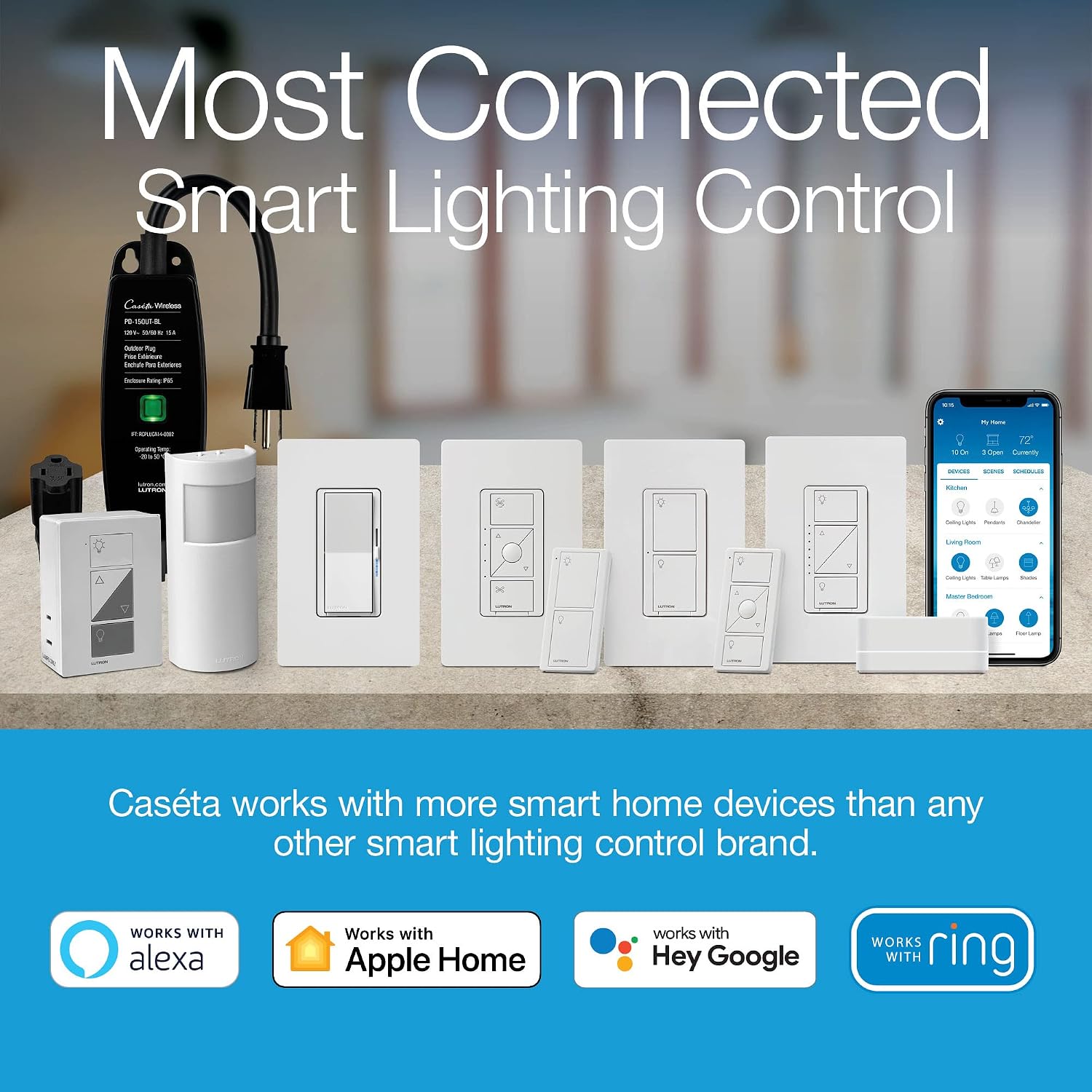 Lutron Caseta Smart Plug Start Kit for Lamps, 2 Plug-in Lamp Dimmer Switches with Smart Bridge and 2 Pico Remote, Compatible with Alexa, Apple HomeKit, and The Google Assistant, P-BDG-PKG2P, White