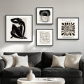 Framed Matisse Abstract Wall Art for Living Room, Set of 4 Piece Black and White Modern Canvas Artworks, Mid Century Neutral Beige Minimalist Painting Prints for Bedroom Hallway Office Wall Decor