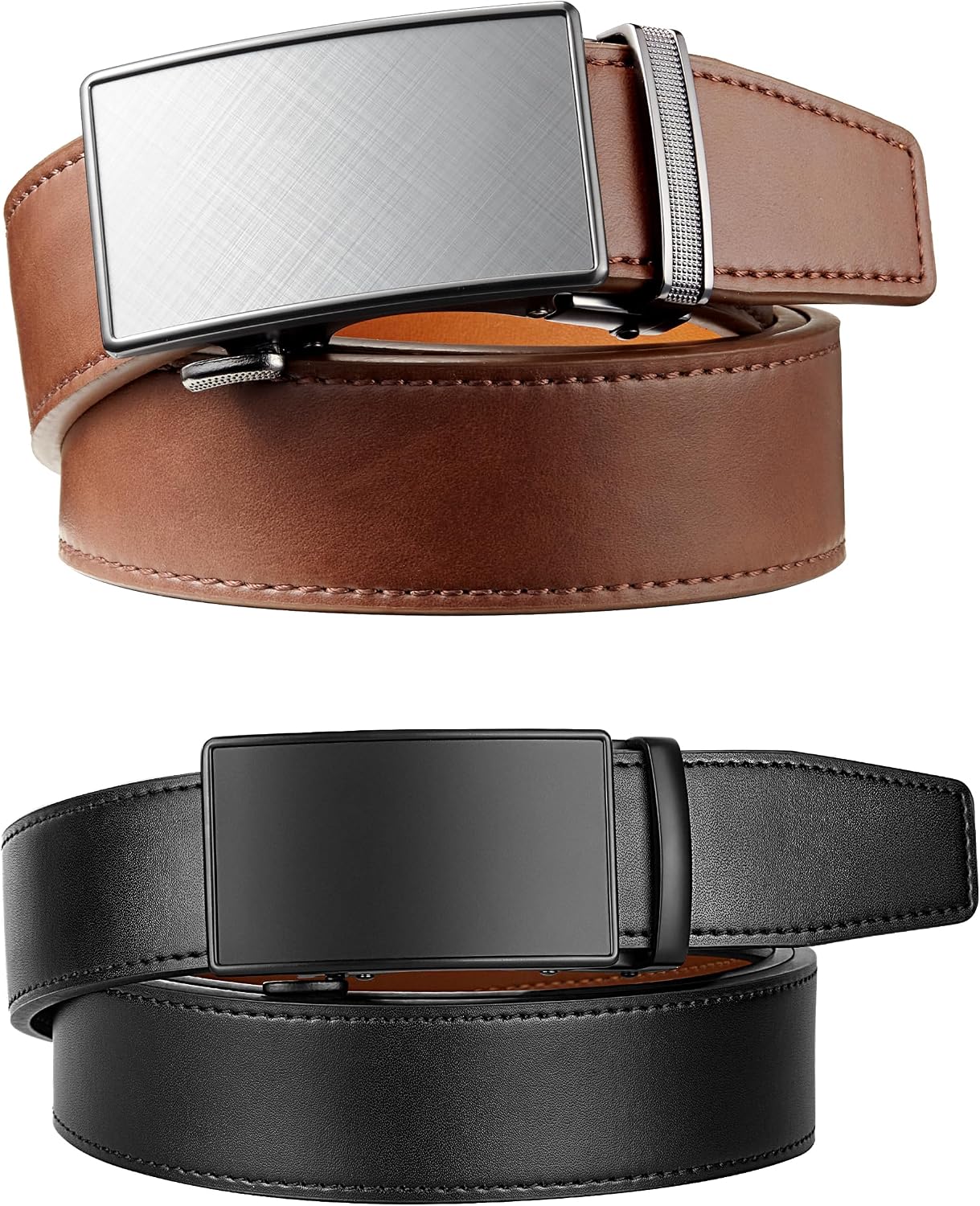 Genuine Leather Ratchet Belt for Men: Classic, Dress, Casual, Trim-to-Fit, Gift Box.