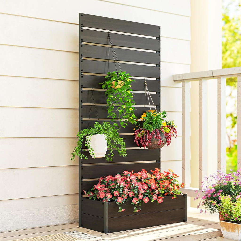 Outsunny Raised Garden Bed with Trellis for Climbing Plants, Planter Box with Self Draining Gap, Freestanding Trellis Planter for Outdoor, Patio, Deck, 35.75' x 15' x 70.75', Black