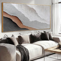 Textured White Wall Art,Grey Abstract Artwork,Large Framed Modern Pictures,Wave Landscape Oil Painting 24'x48'for Home Office Gallery