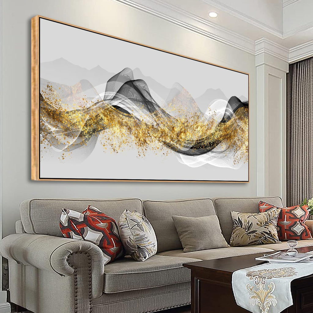 Wall Art Modern light Luxury Abstract Gold ink Landscape Canvas Wall Art for Living Room and Bedroom, Color Pictures, Artwork Home Decor Canvas Print Wall Decor Ready to Hang, 24x48inch (Framed)