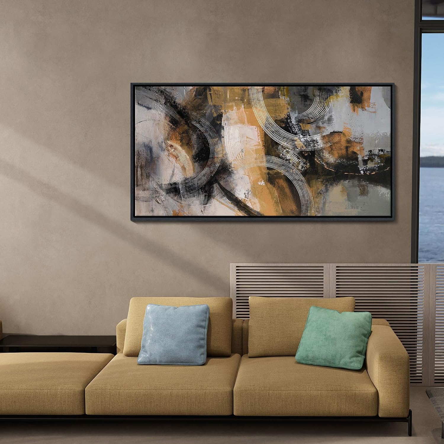 KLAKLA Wall Art for Living Room & Office - Modern Abstract Canvas Wall Art Decor - Orange, Gray, Yellow Paintings & Pictures for Living Room - Bedroom Wall Decor 24×48IN