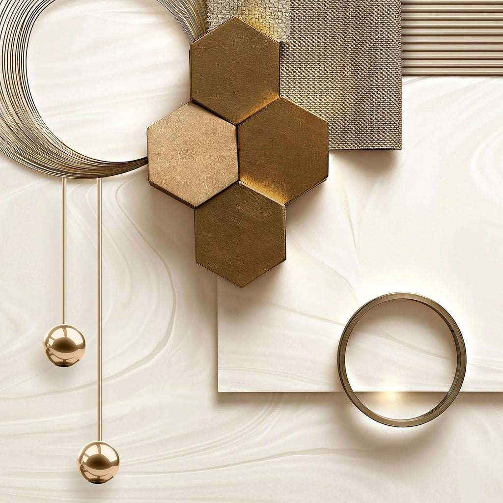 Extra Large Modern Luxury Gold Framed Wall Art for Living Room, 3 Piece Glam Bright Art Prints Paintings Artwork for Walls, Contemporary Bronze Geometric Pictures for Hallway Stair Office Wall Decor