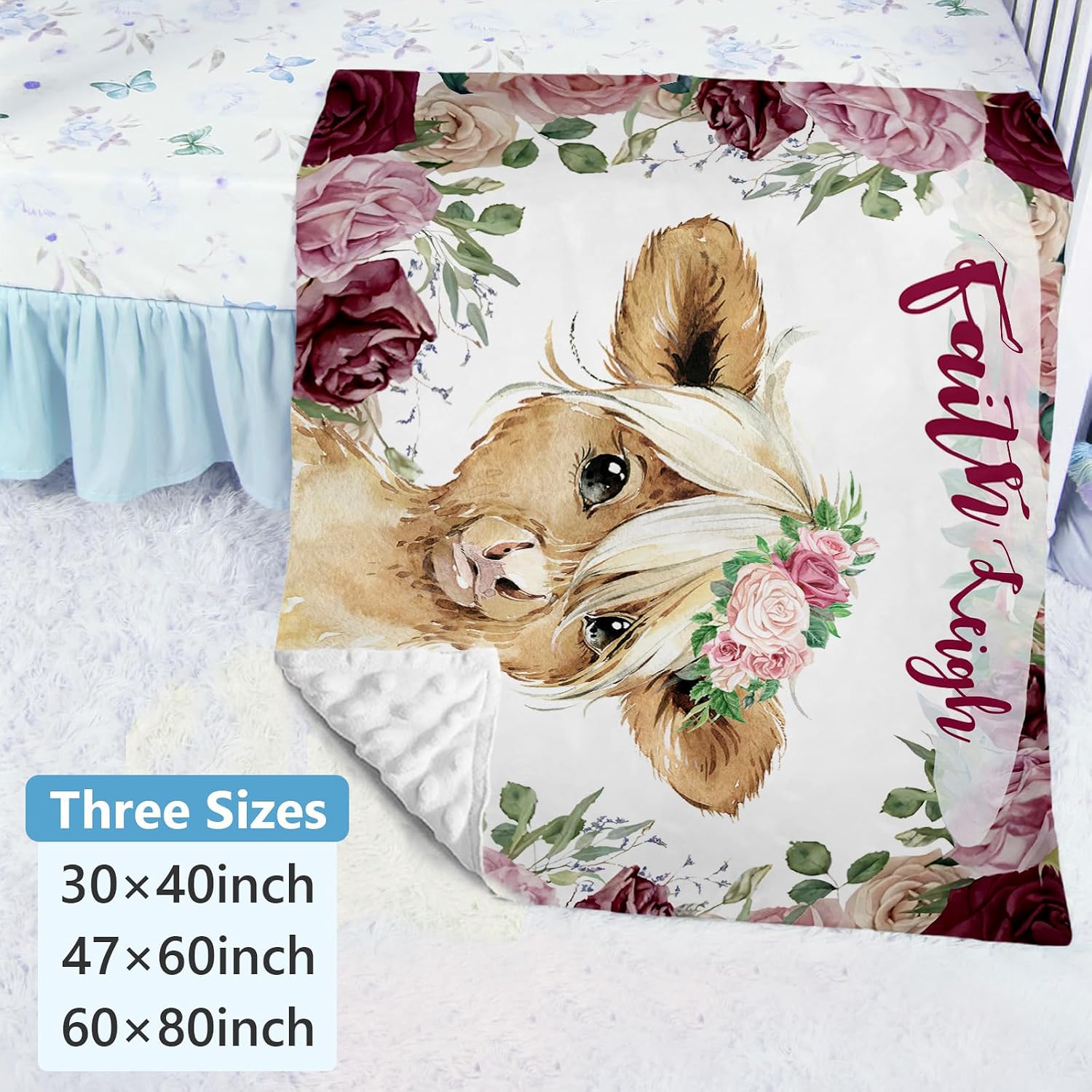 Dyoart Personalized Crib Bedding Set - 5 Piece Custom Baby Crib Set with Name, Double Layer Nursery Bedding Set for Girls, Highland Cow Baby Bedding Set, Gift for Toddler Infant New Parents
