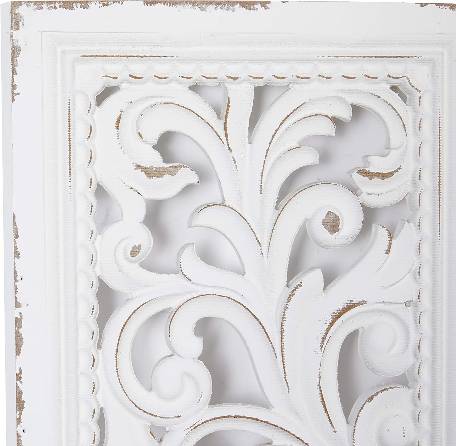 Deco 79 Wood Floral Home Wall Decor Intricately Carved Scroll Wall Sculpture, Set of 2 Wall Art 12'W, 50'H, White