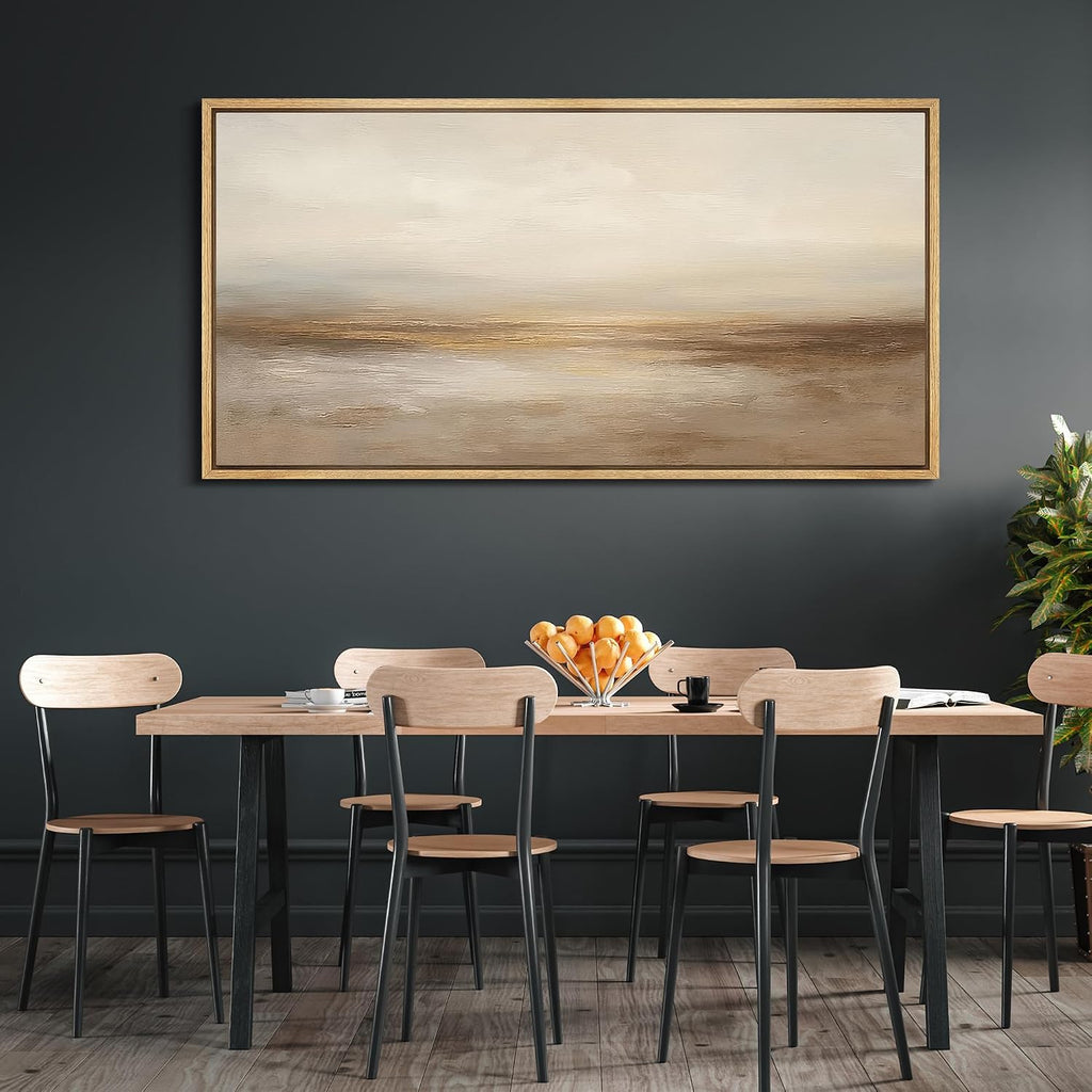 MUDECOR Extra Larg Framed Canvas Print Wall Art Neutral Beige Horizon Abstract Modern Minimalist Landscape Illustrations Decorative Colorful for Bedroom - 60'x30'