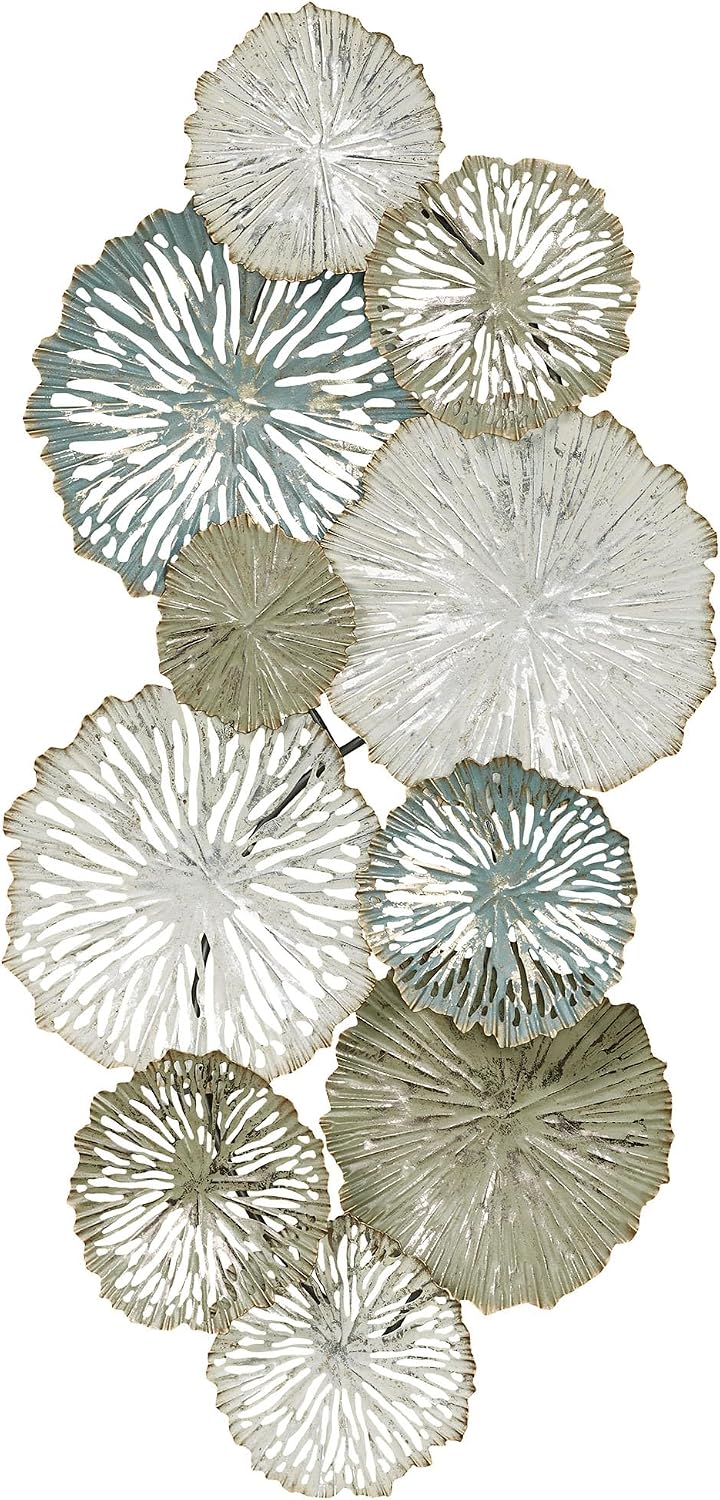 Touch of Class Silas Abstract Metal Wall Art - Sage Green, Slate Blue, Ivory - Dimensional Designs - Circle Collage Sculptures for Bedroom, Living Room, Kitchen - Horizontal Metallic Artwork