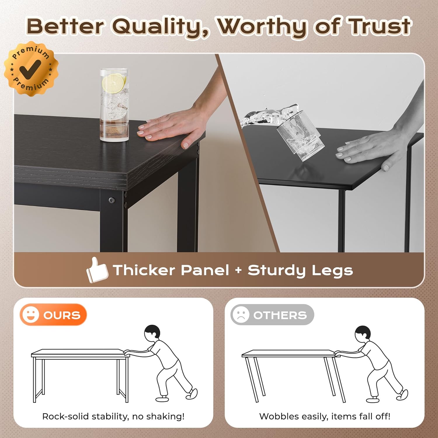 Huuger 48 x 24 inch Desk with Power Outlets & USB-C, Deeper & Thicker Desktop, Robust Metal Tubes, Computer Desk, Heavy Duty Office Desk, Work Gaming Desk for Home Office, Black