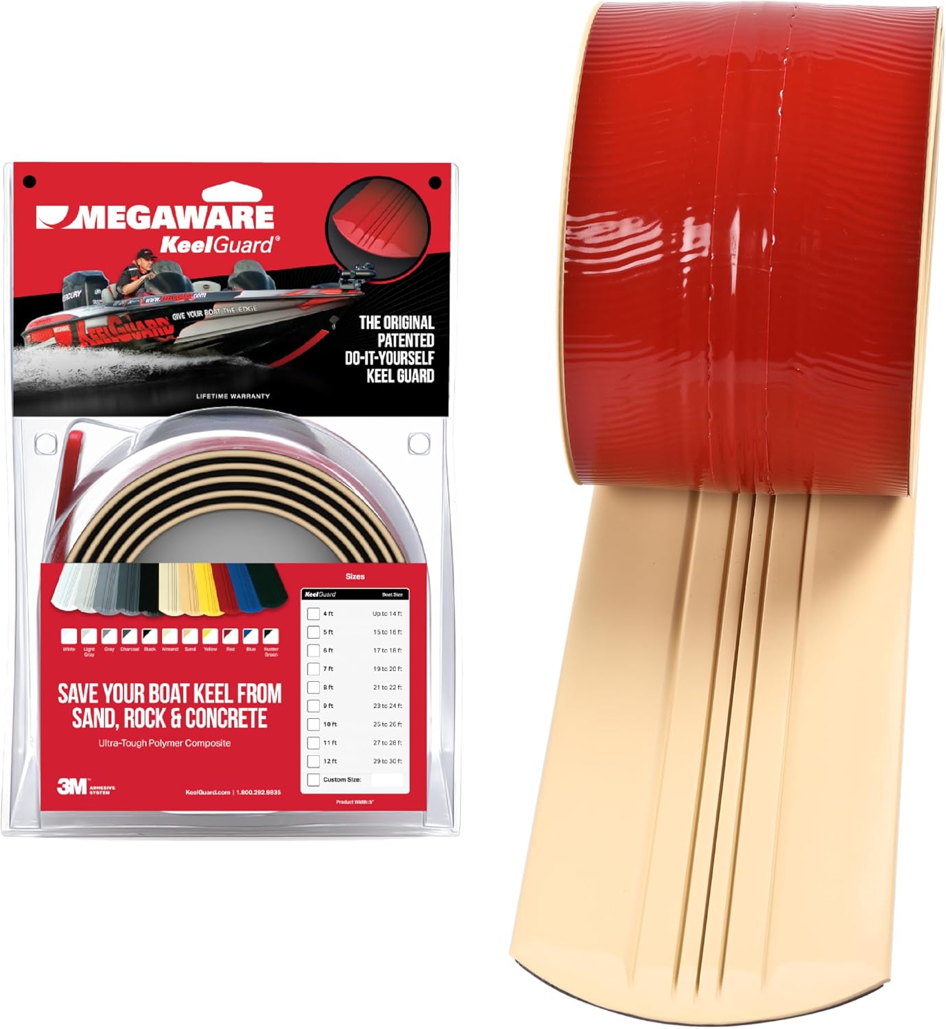 MEGAWARE KEELGUARD USA-Made, Original DIY Keel Guard, 5-Inch Wide, 4-12ft Sizes, 11 Colors, Complete Install Kit with Primer, Hull Protector, for Fiberglass and Some Aluminum Boats, Marine-Grade
