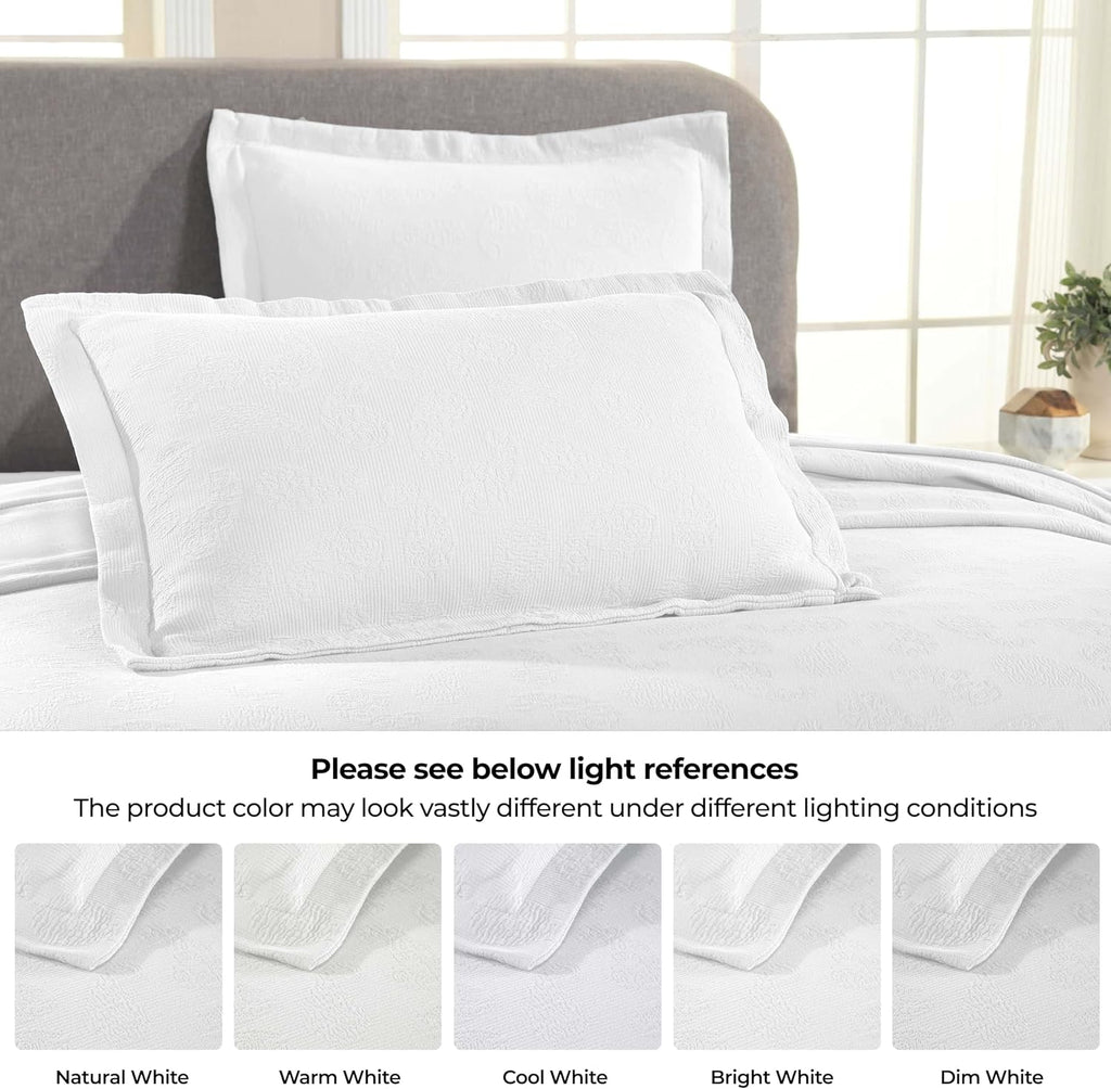 Superior Paisley Cotton 3 Piece Bedspread Set, Home Bed Decor, Decorative Textured Bed Spread, 2 Pillow Shams, Airy Blanket, Matelasse Coverlet Bedding, Vintage Floral Design, King, White