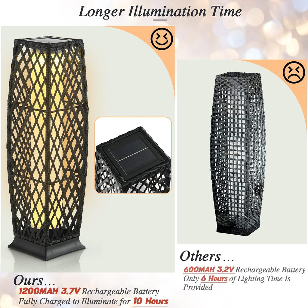 Tangkula 2 Pieces Outdoor Solar Powered Floor Lamps, IP65 Waterproof Wicker Floor Lamps with Auto On/Off LED Light, Outdoor Decor Lanterns for Garden Porch Pool Pathway Driveway (Diamond-Black)