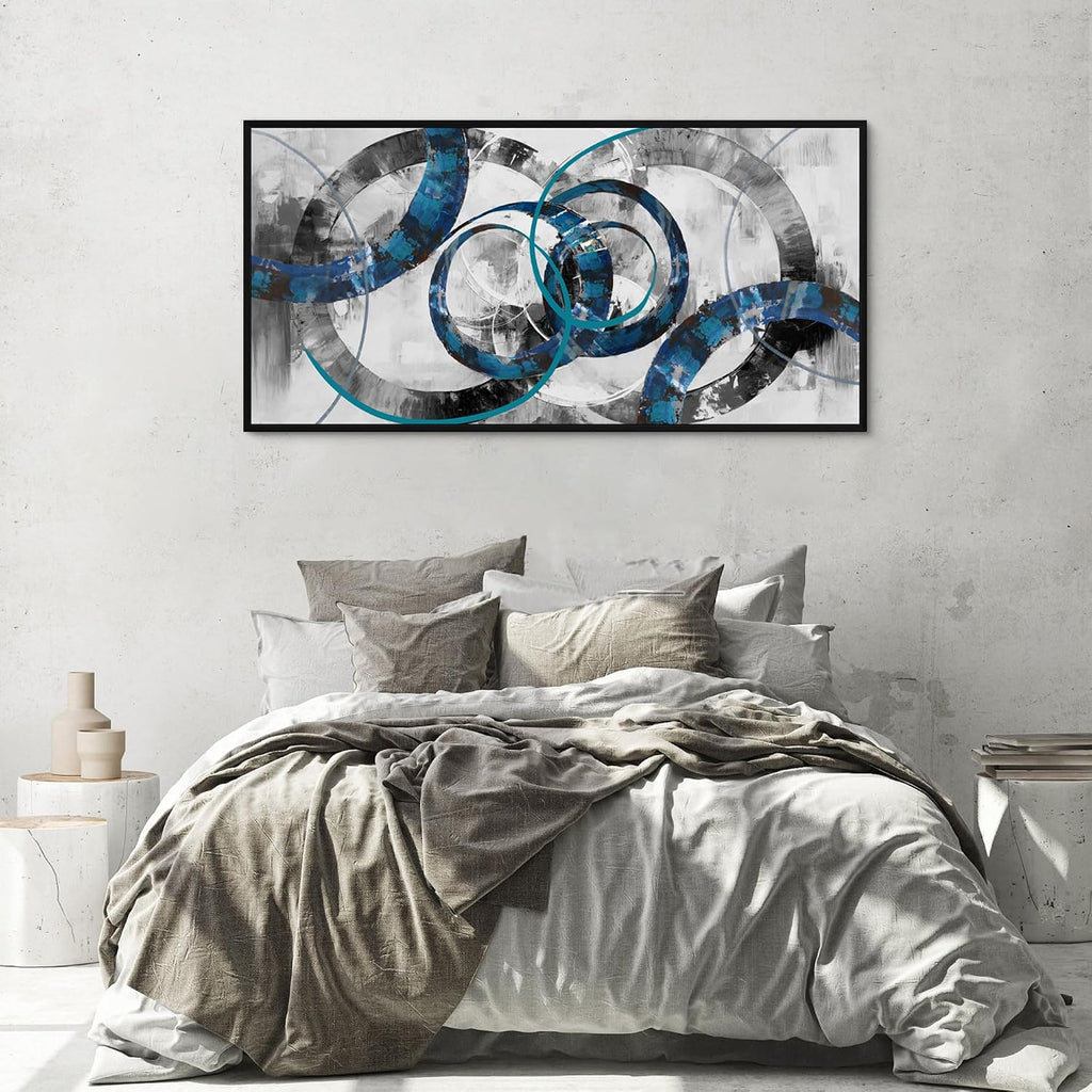 XLSJERST Wall Art for Living Room - Abstract Wall Decor Blue and Gray Canvas Picture Print Framed Artwork for Bedroom Office Home Decoration - 48x24 Inches