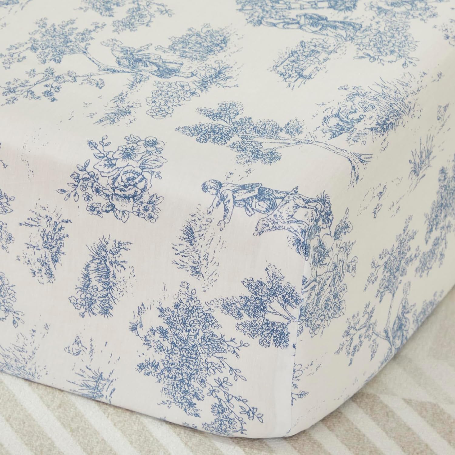 Brandream French Country Toile Crib Bedding Set for Girls Vintage Blue Toile Floral Print 100% Cotton Baby Girl Nursery Bedding Collection - Ruffles Quilt,Toile Crib Sheet,Crib Bed Skirt 3 Pieces