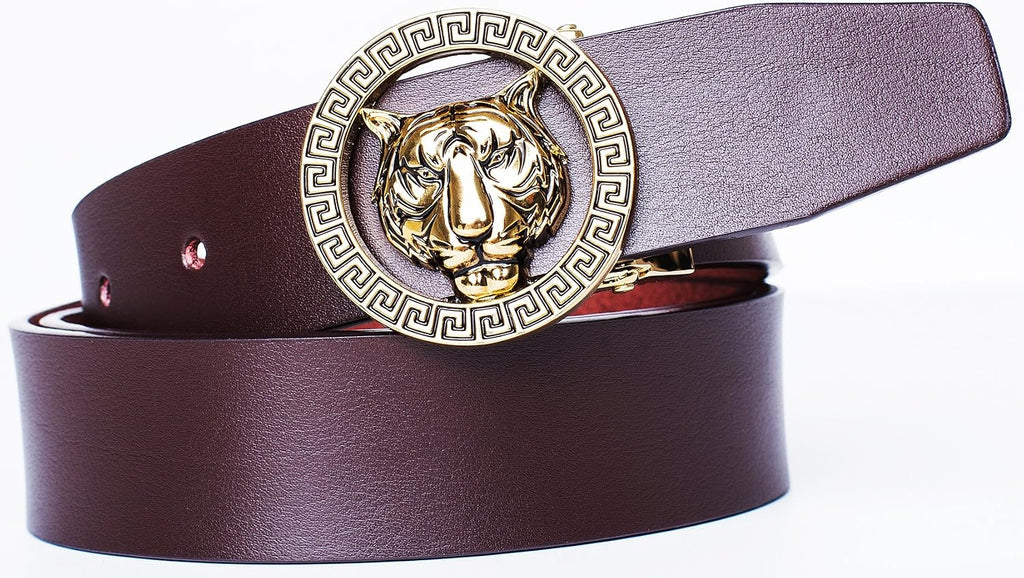 35 mm Luxury Genuine Leather Men's Belt Gold/Silver Tiger Buckle Classic Dress Casual Reversible Gift
